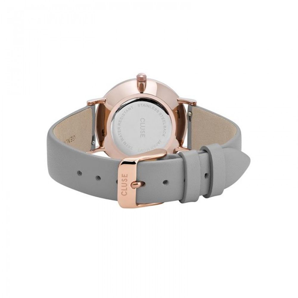 Cluse Elegante graue Leder-Armbanduhr