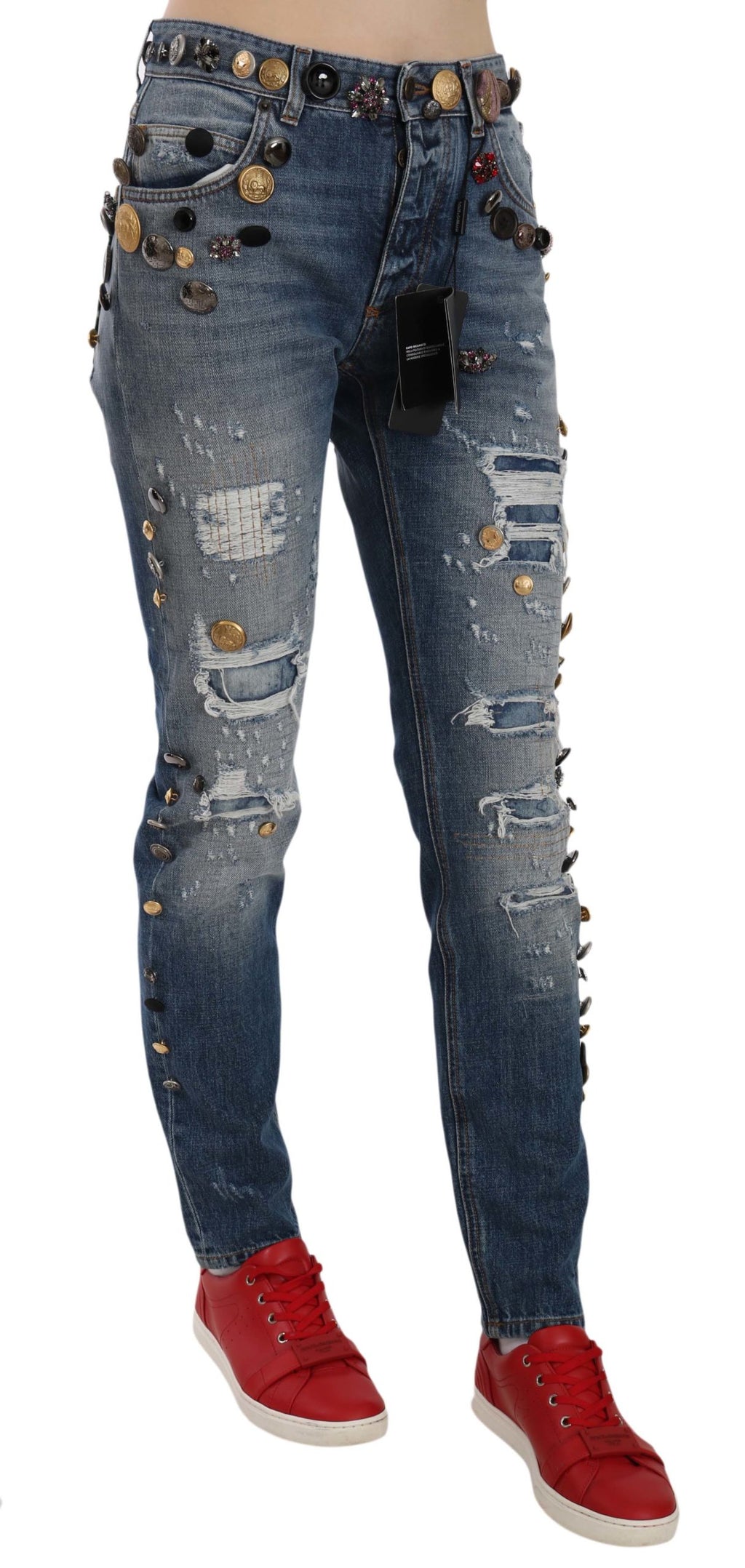Dolce & Gabbana Distressed Embellished Buttons Jeans