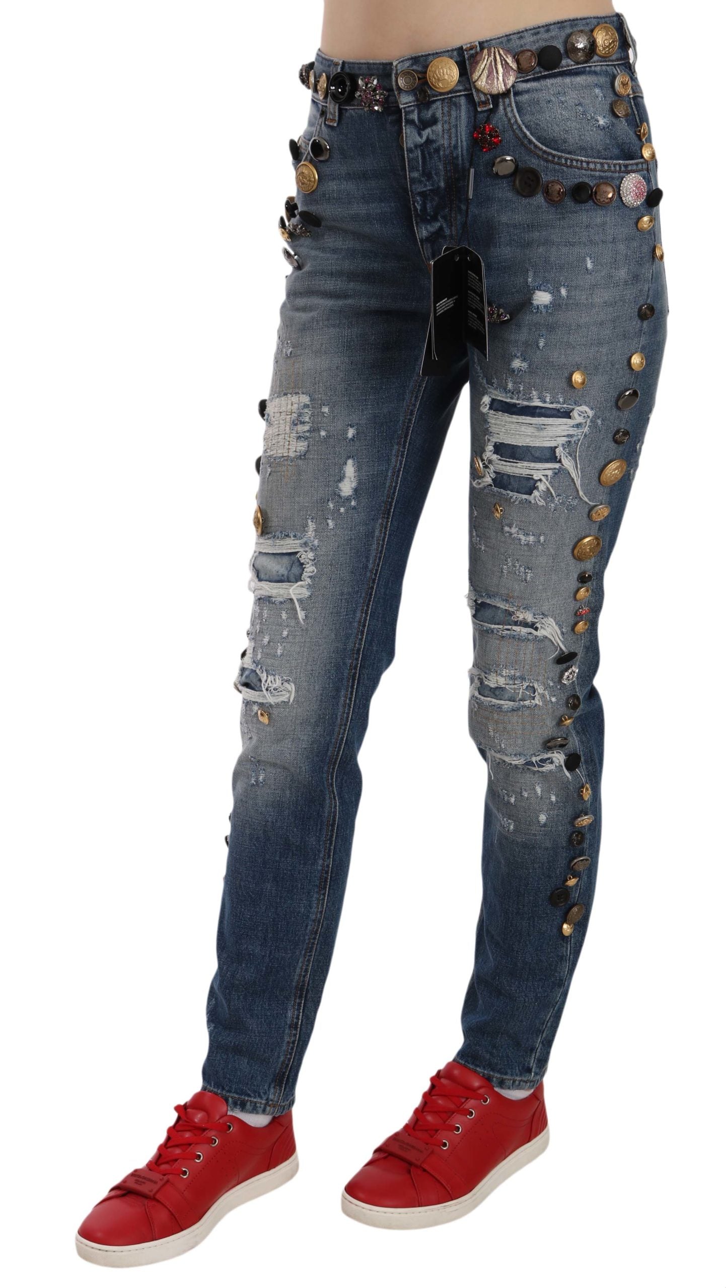 Dolce & Gabbana Distressed Embellished Buttons Jeans