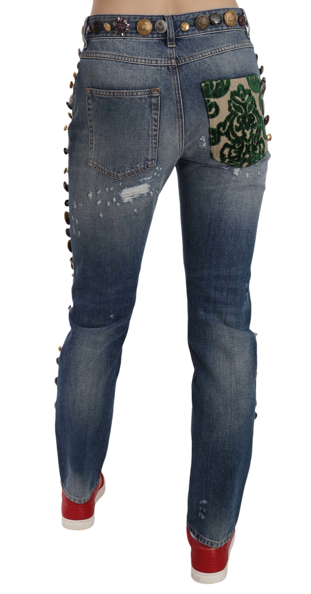 Dolce & Gabbana Distressed Embellished Buttons Jeans