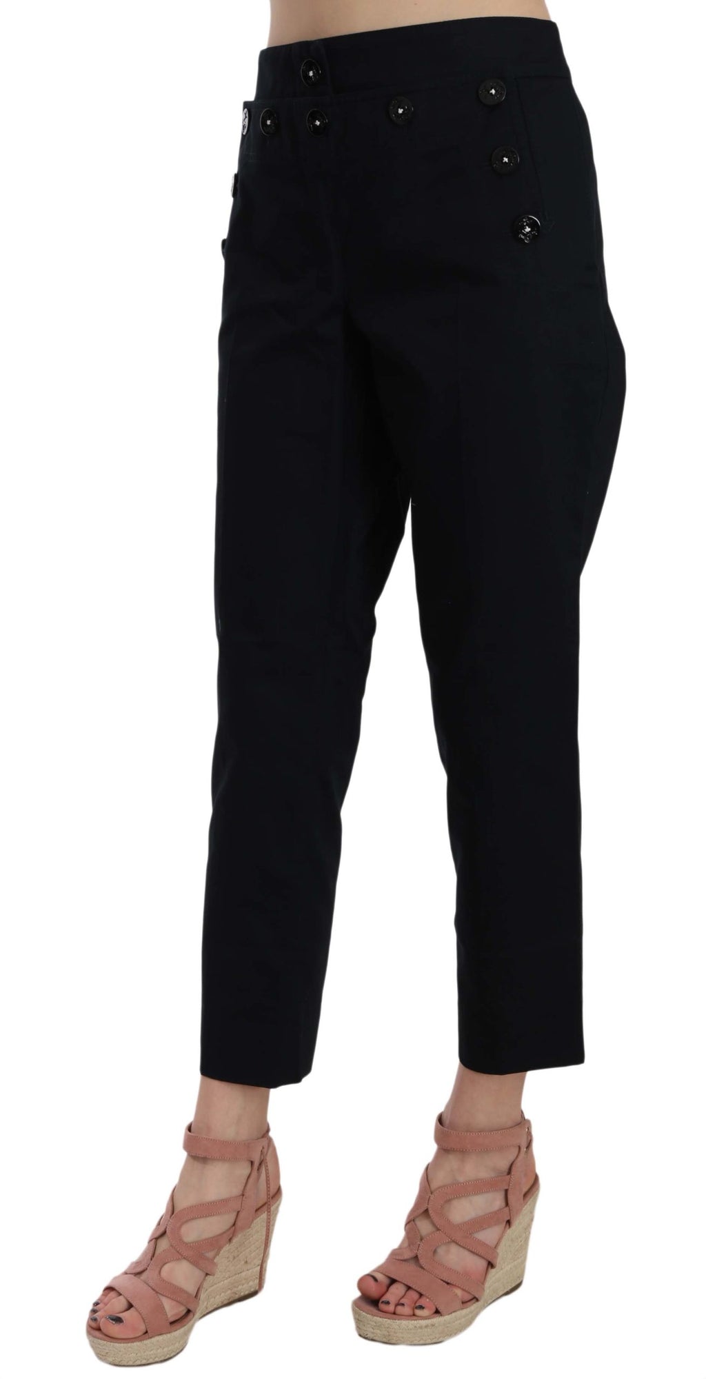 Dolce & Gabbana Schwarze kurze Hose mit Knopfleiste vorne und Verzierungen