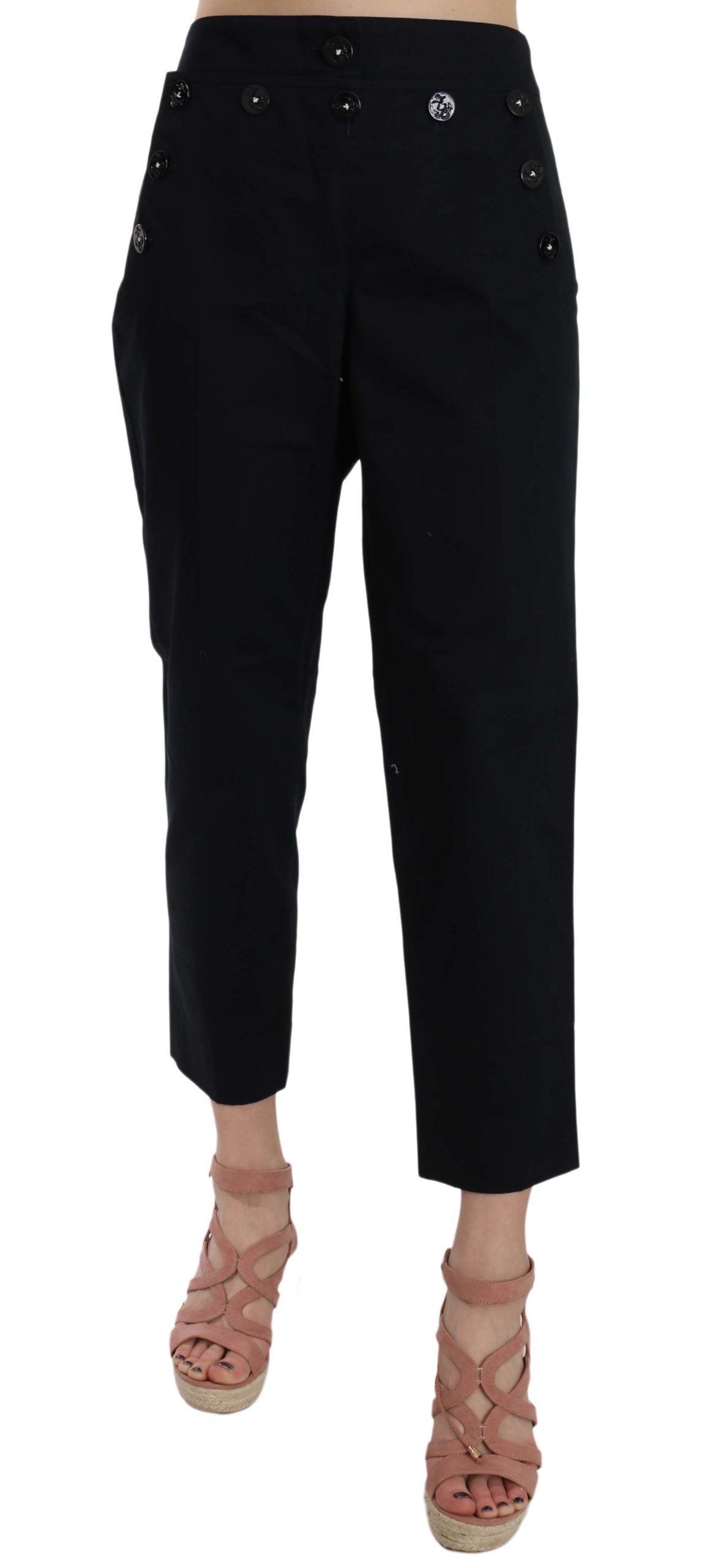 Dolce & Gabbana Schwarze kurze Hose mit Knopfleiste vorne und Verzierungen
