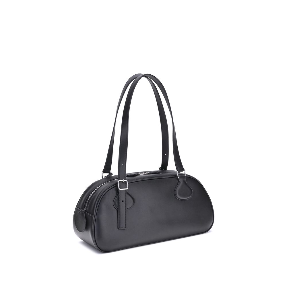 Courrèges Schwarze Kalbshaut Bos Taurus Schultertasche