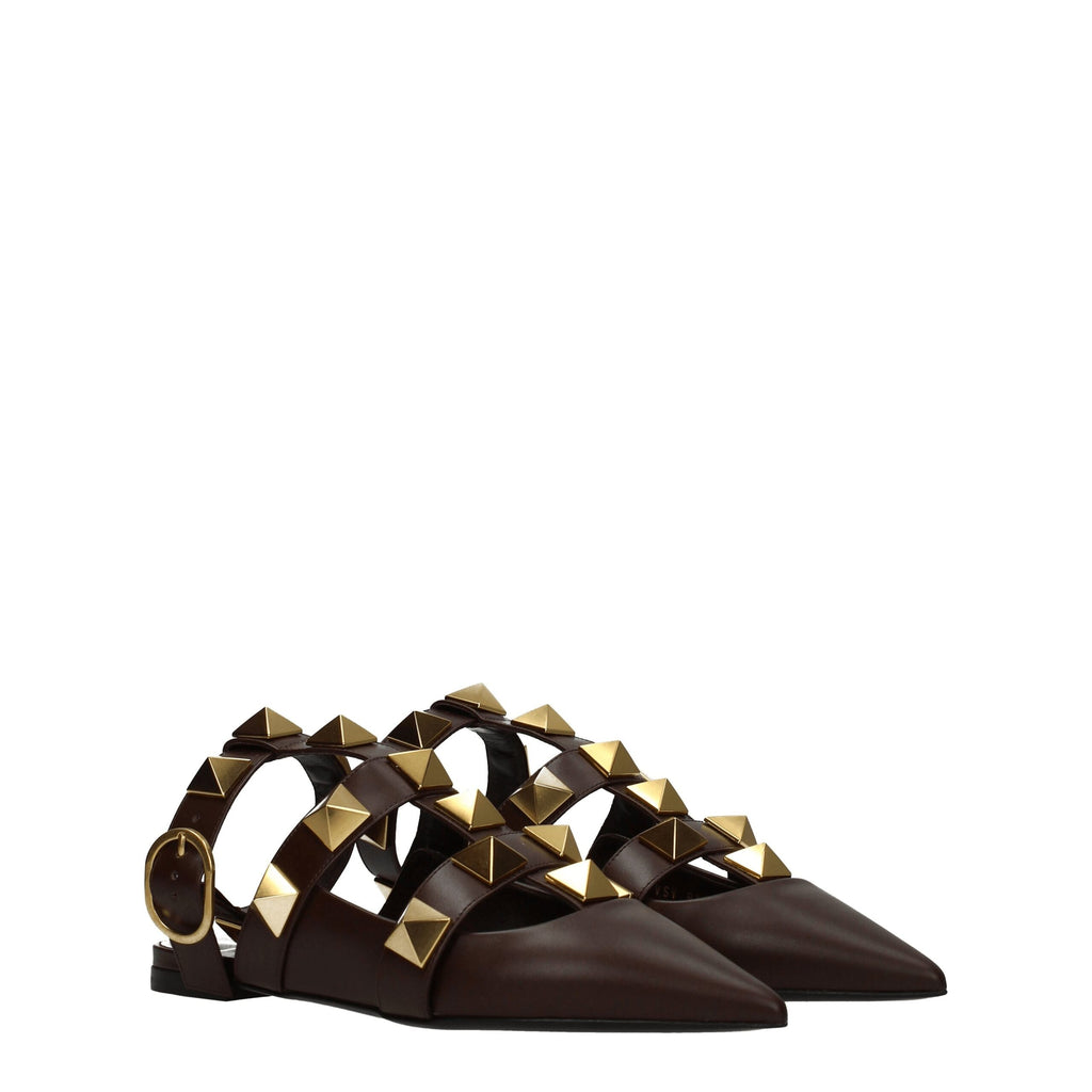 Valentino Garavani Flache Sandalen aus braunem Leder