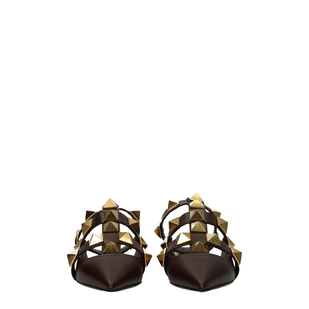 Valentino Garavani Flache Sandalen aus braunem Leder