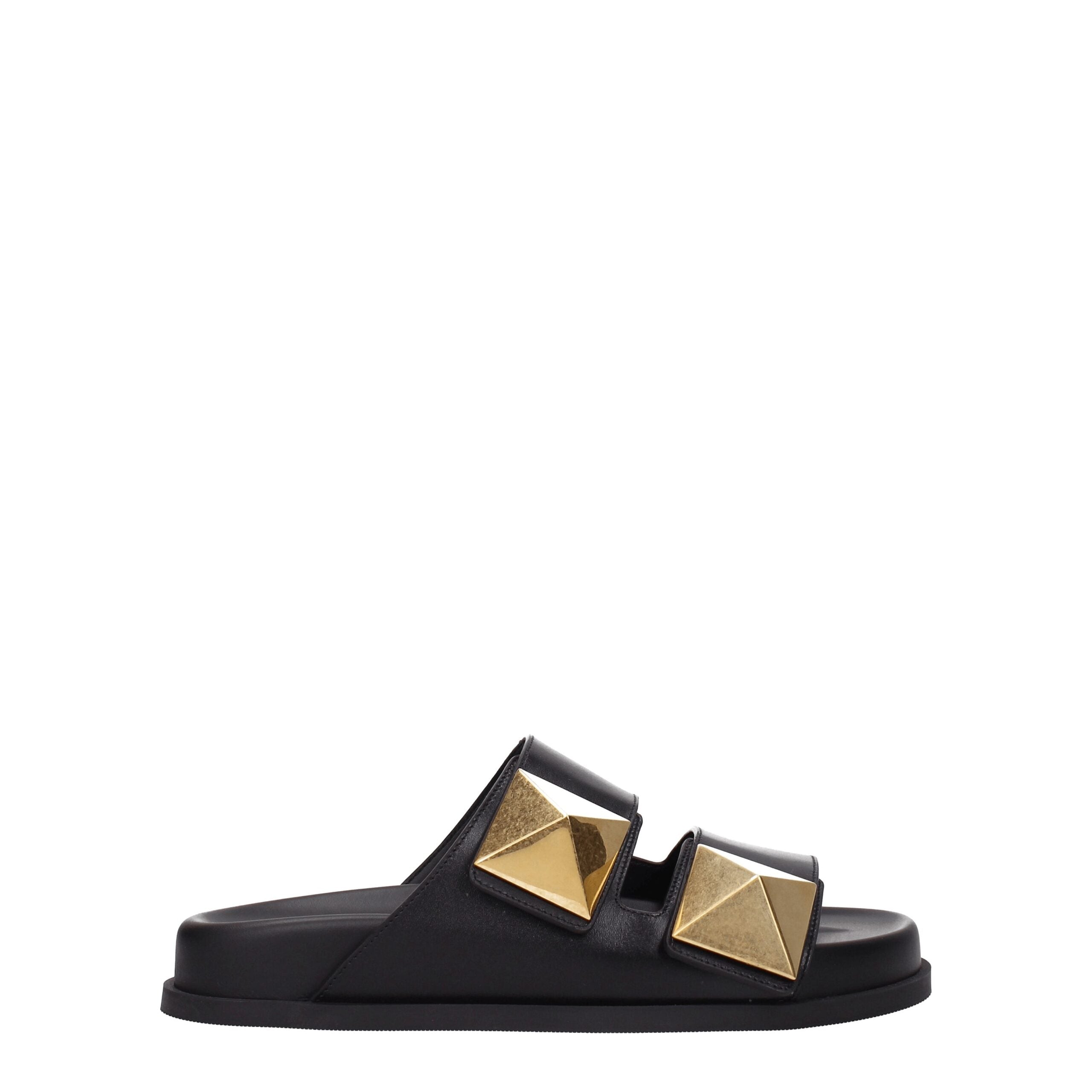 Valentino Garavani Schwarze Lederpantoffeln Sandalen
