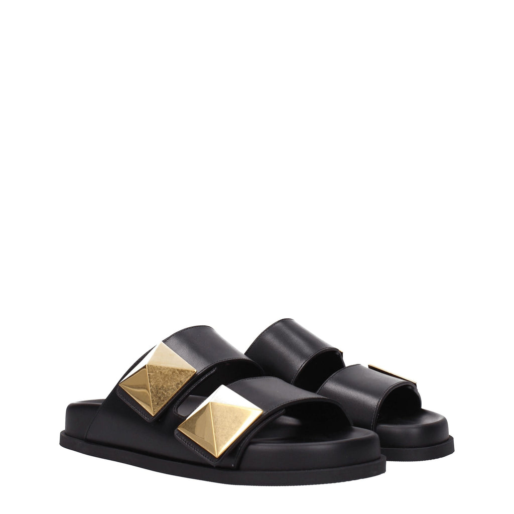 Valentino Garavani Schwarze Lederpantoffeln Sandalen