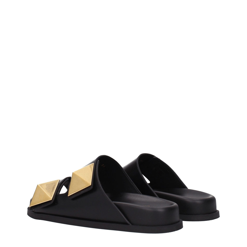 Valentino Garavani Schwarze Lederpantoffeln Sandalen