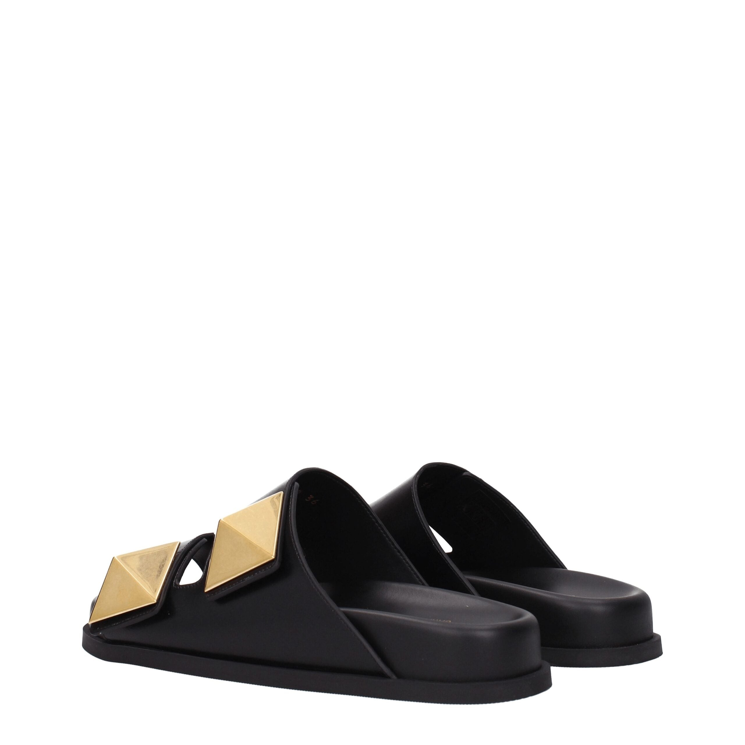 Valentino Garavani Schwarze Lederpantoffeln Sandalen