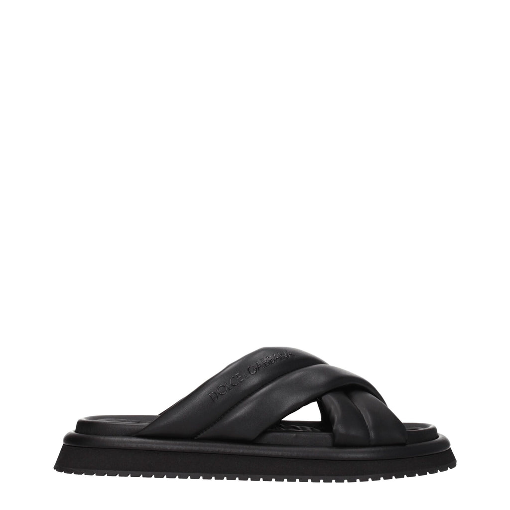 Dolce & Gabbana Schwarze Lederpantoffeln Sandalen