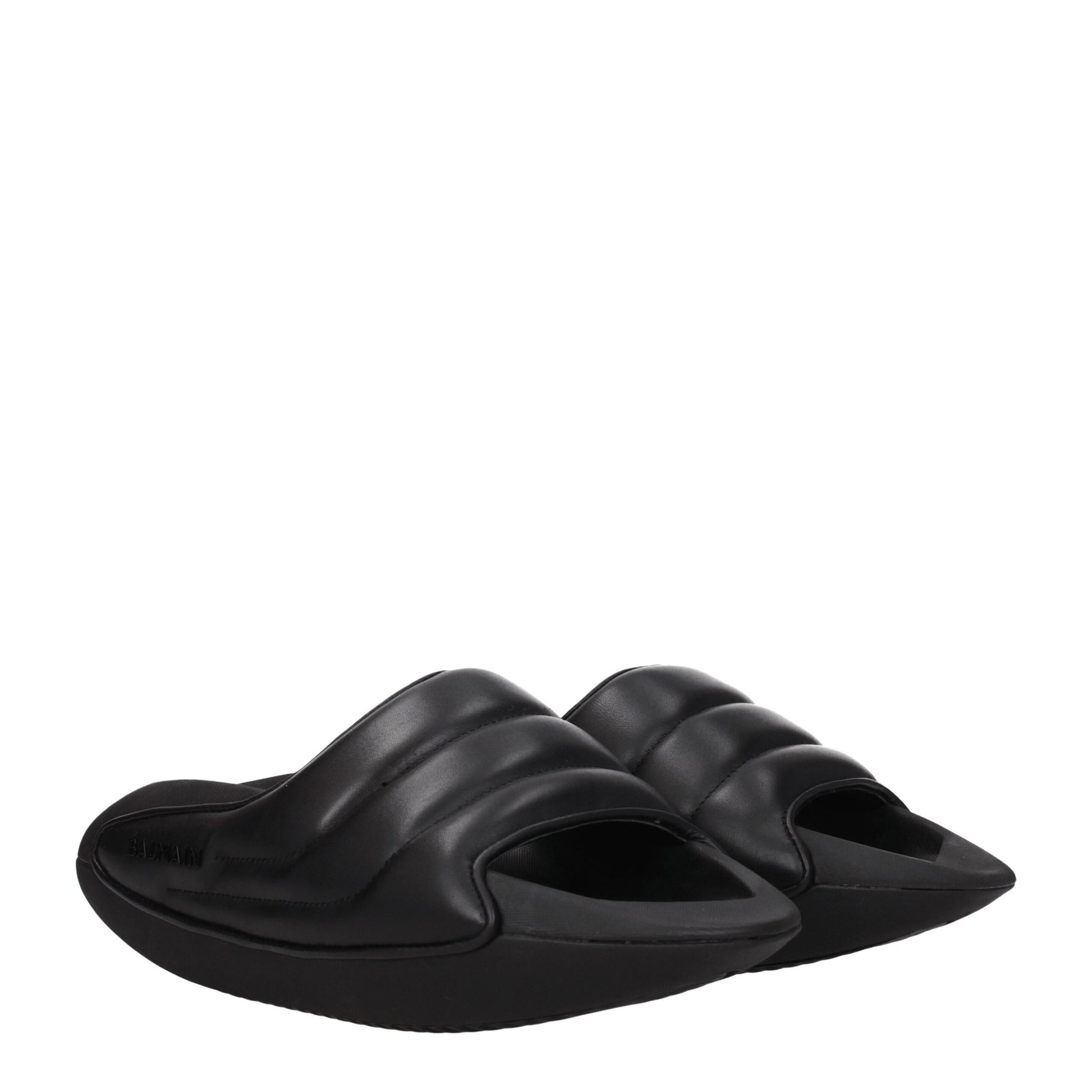 Balmain Schwarze Lederpantoffeln Sandalen