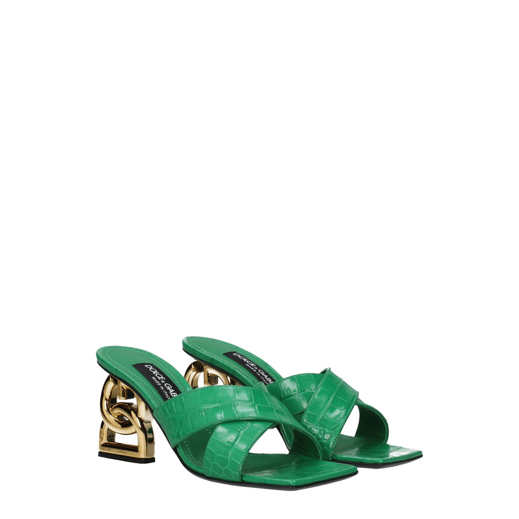 Dolce & Gabbana Flache Sandalen aus grünem Leder