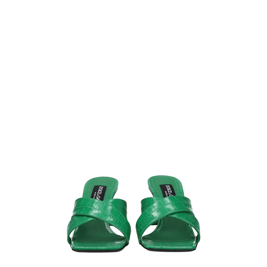 Dolce & Gabbana Flache Sandalen aus grünem Leder