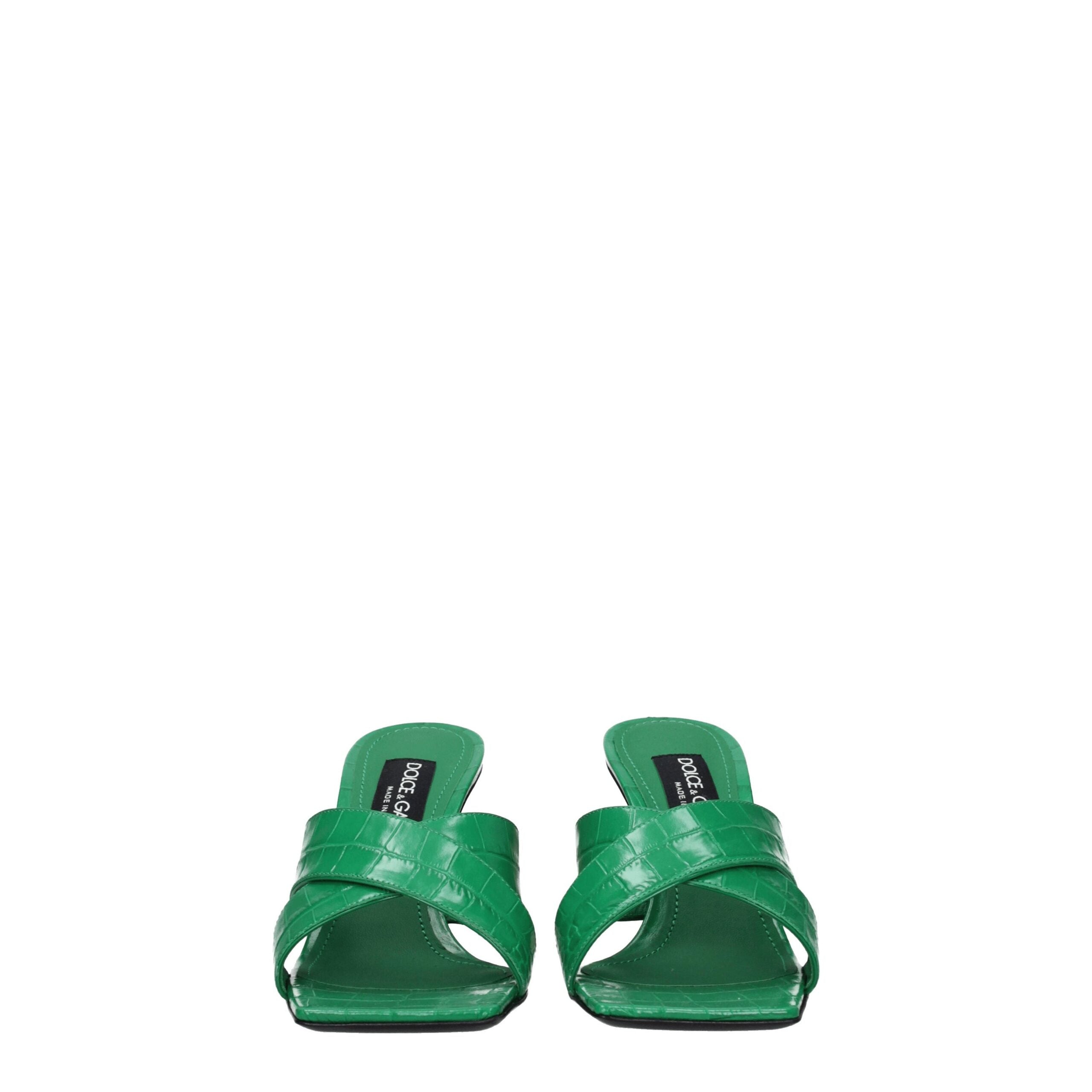 Dolce & Gabbana Flache Sandalen aus grünem Leder