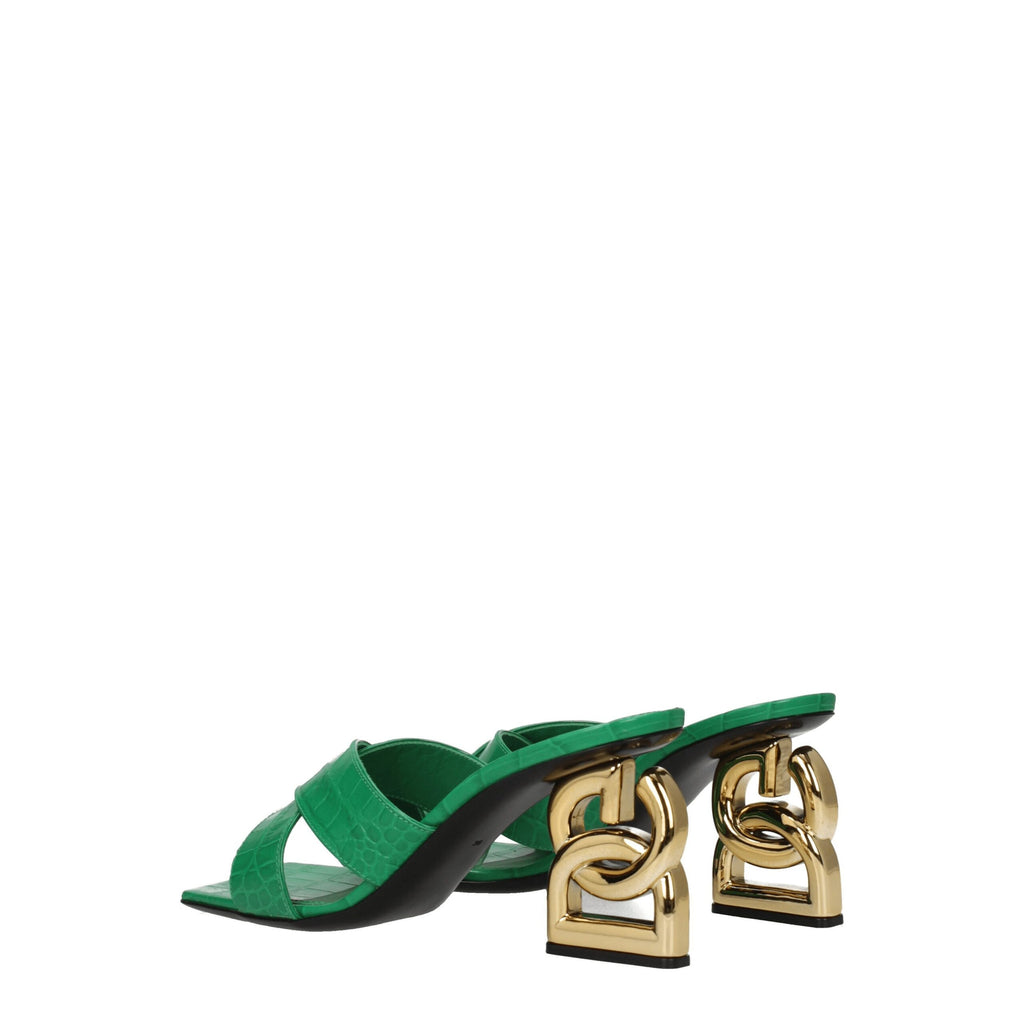 Dolce & Gabbana Flache Sandalen aus grünem Leder