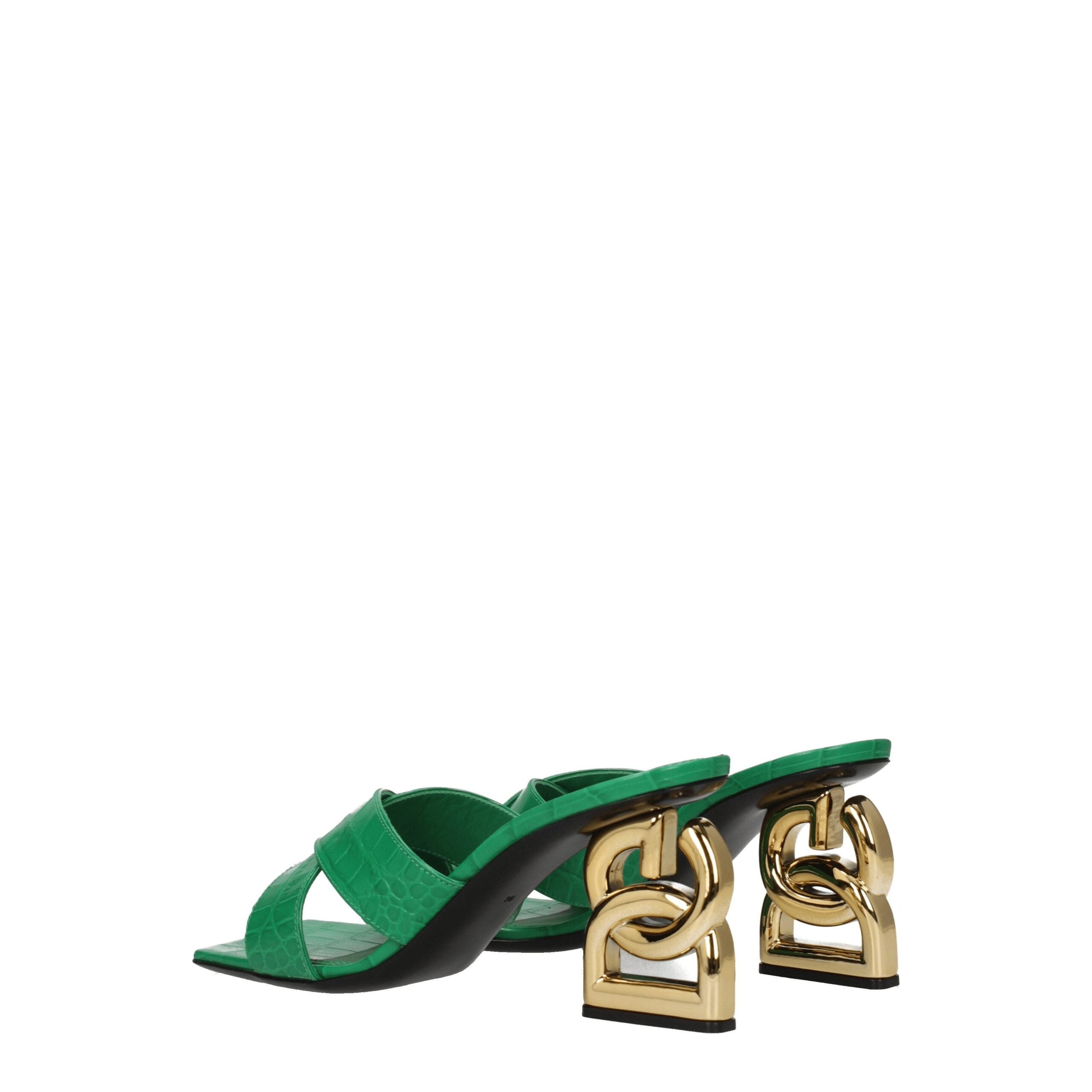 Dolce & Gabbana Flache Sandalen aus grünem Leder