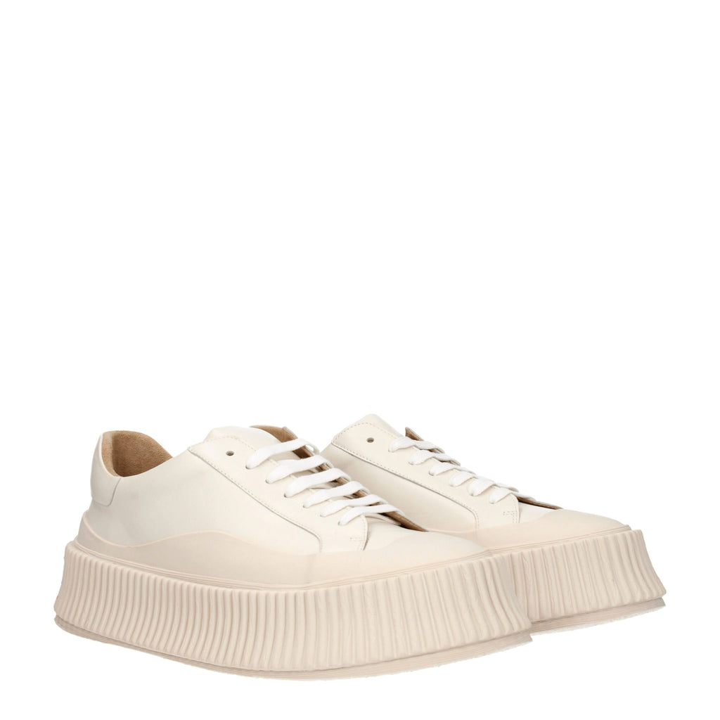 Jil Sander Beige Leder Plateau Turnschuhe