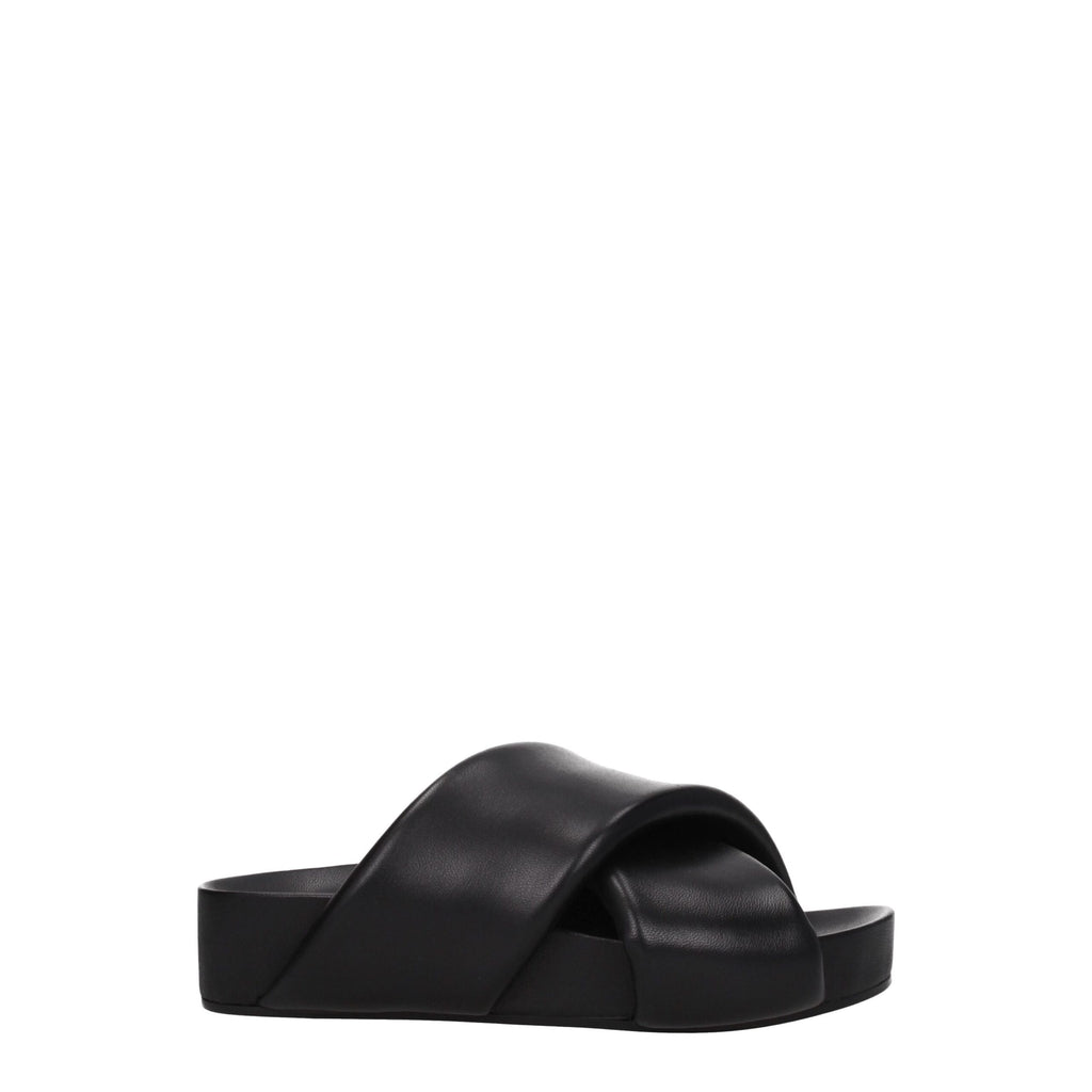 Jil Sander Schwarze Lederpantoffeln Sandalen