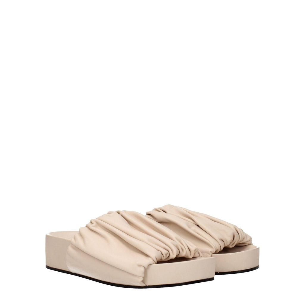 Jil Sander Rosa Lederpantoffeln Sandalen