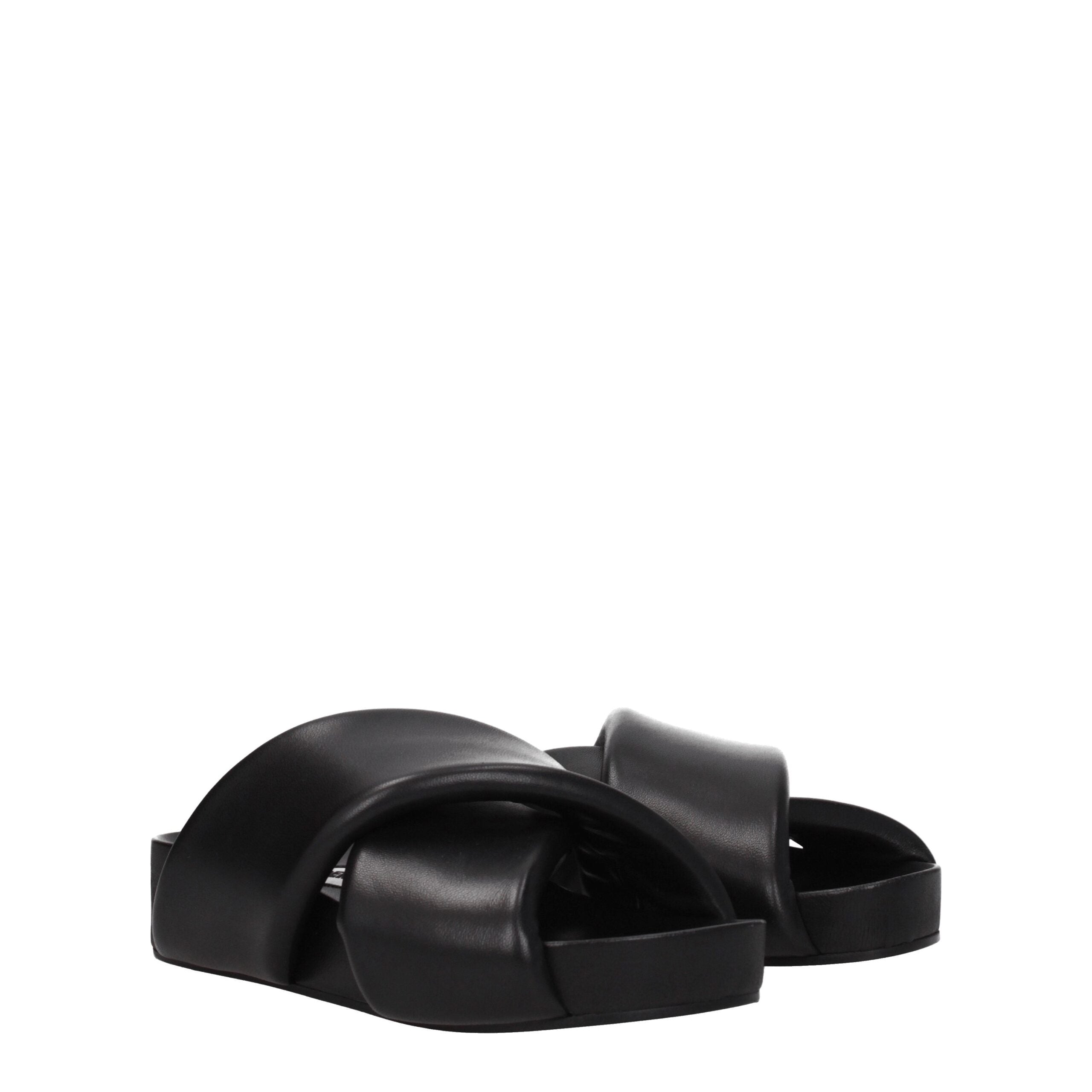 Jil Sander Schwarze Lederpantoffeln Sandalen