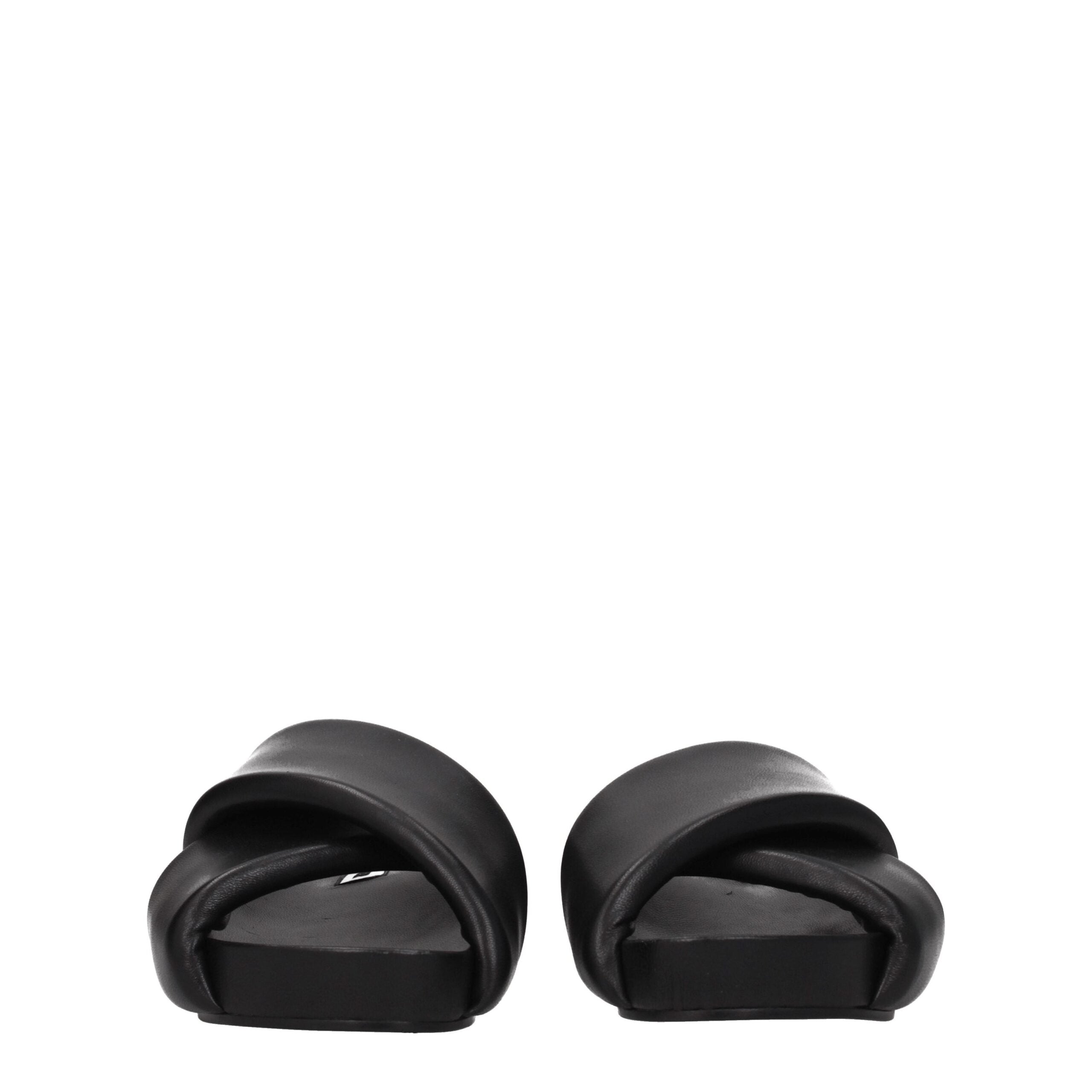 Jil Sander Schwarze Lederpantoffeln Sandalen