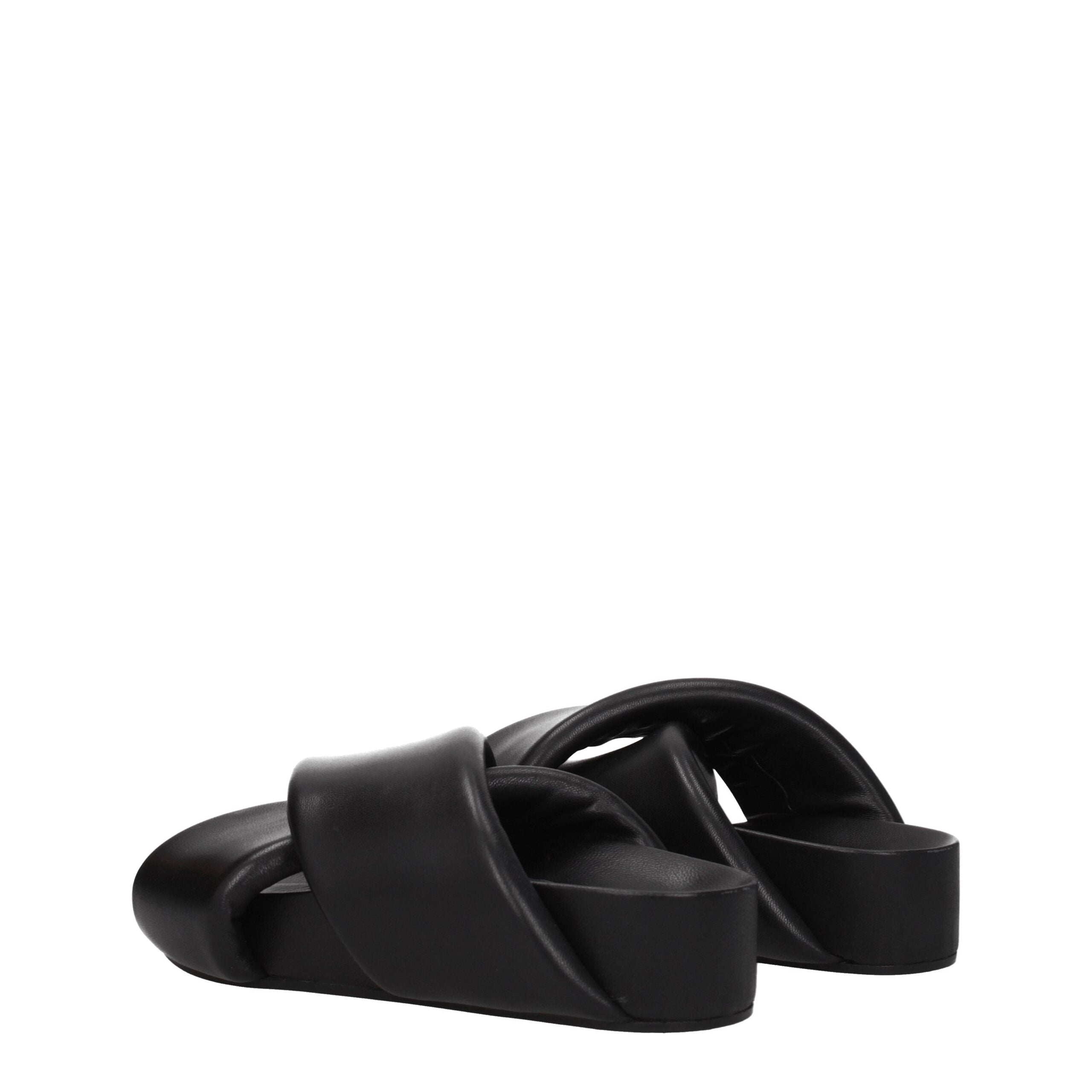 Jil Sander Schwarze Lederpantoffeln Sandalen
