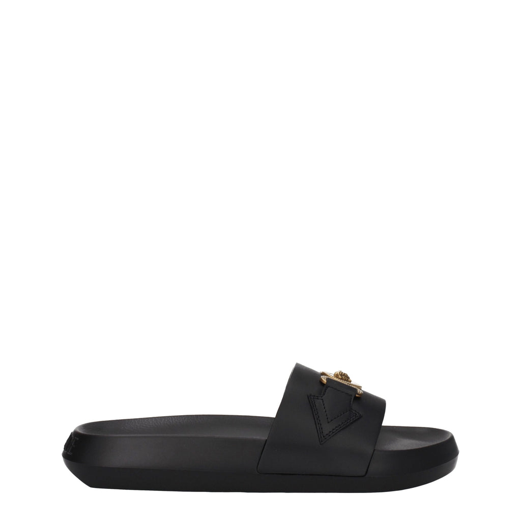 Versace Schwarze Lederpantoffeln Sandalen