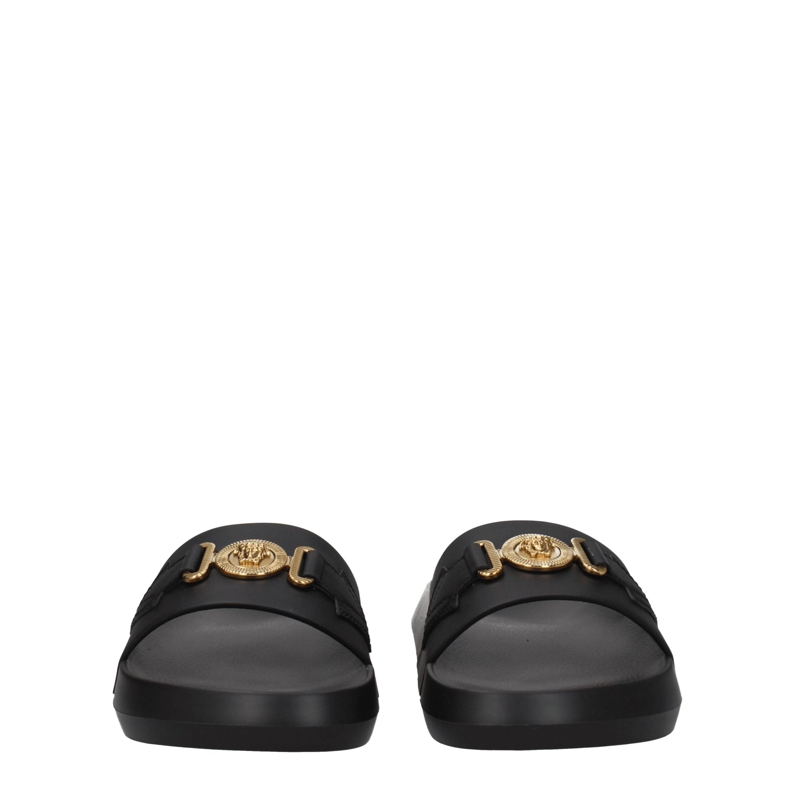 Versace Schwarze Lederpantoffeln Sandalen