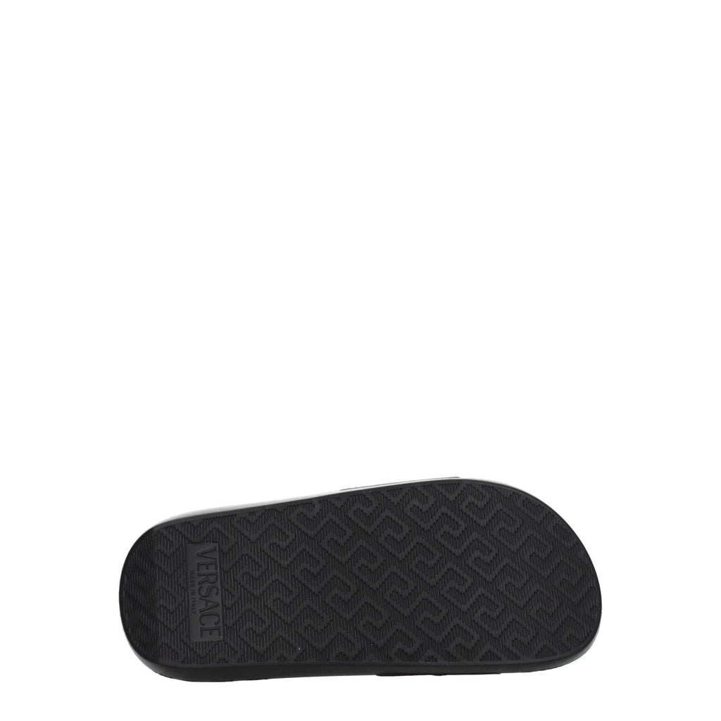 Versace Schwarze Lederpantoffeln Sandalen