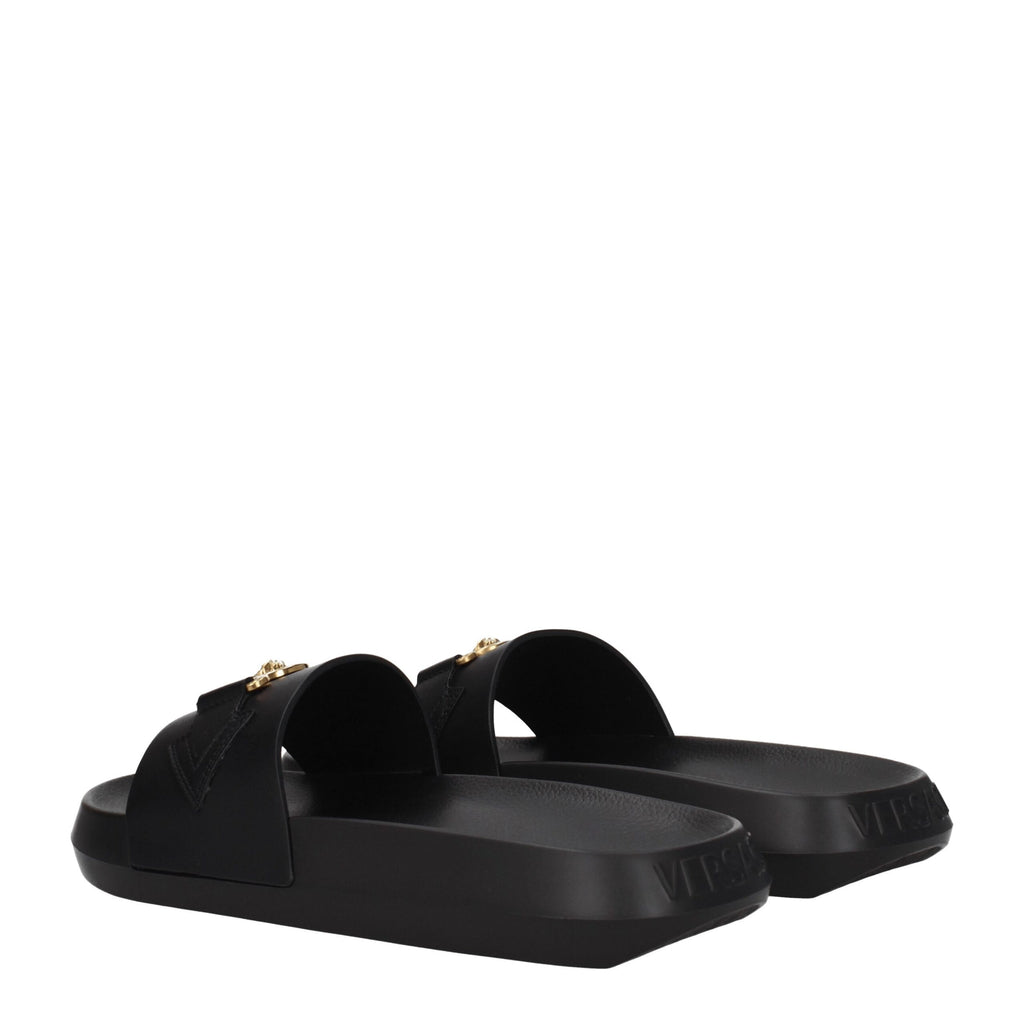Versace Schwarze Lederpantoffeln Sandalen