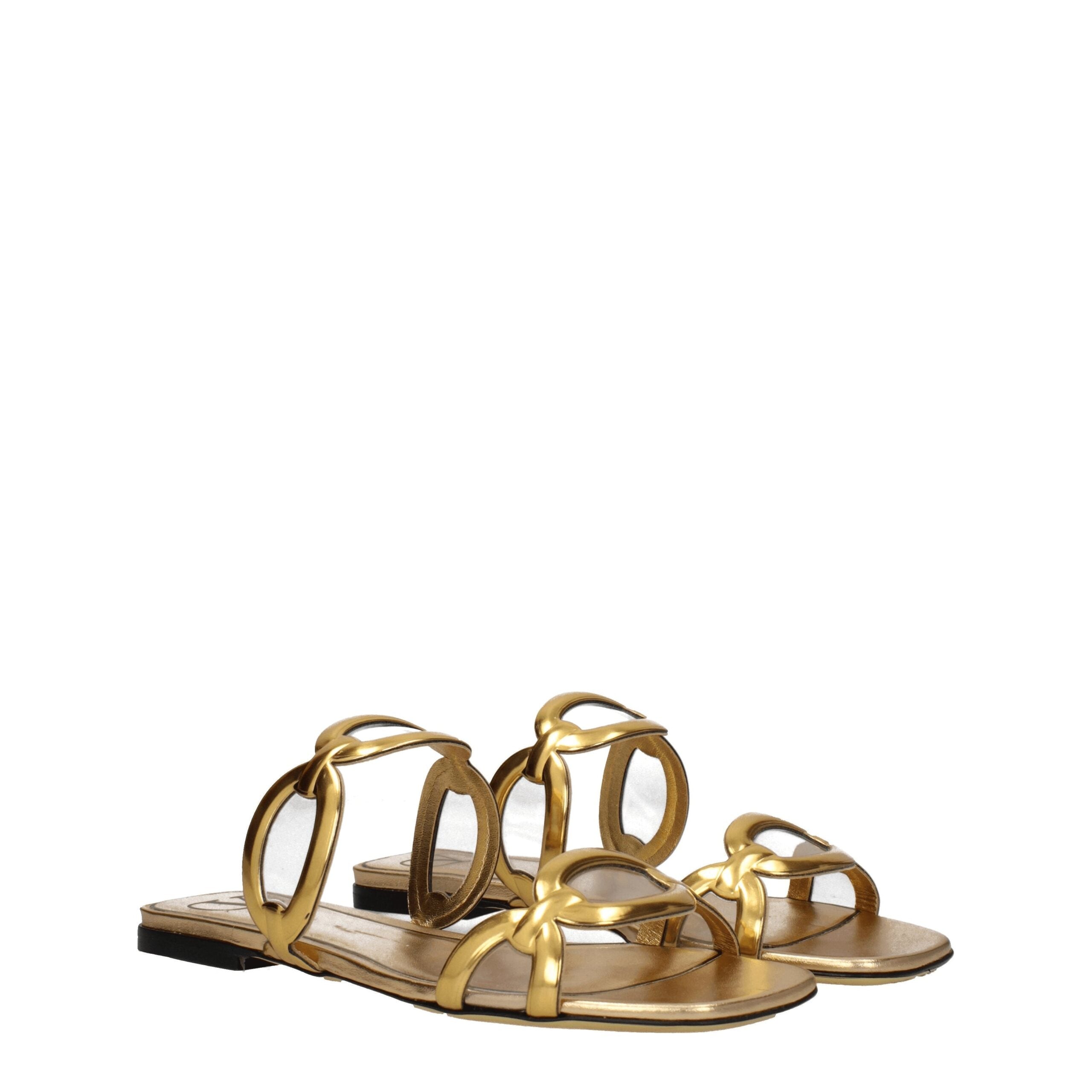 Valentino Garavani Goldene Lederpantoffeln Sandalen