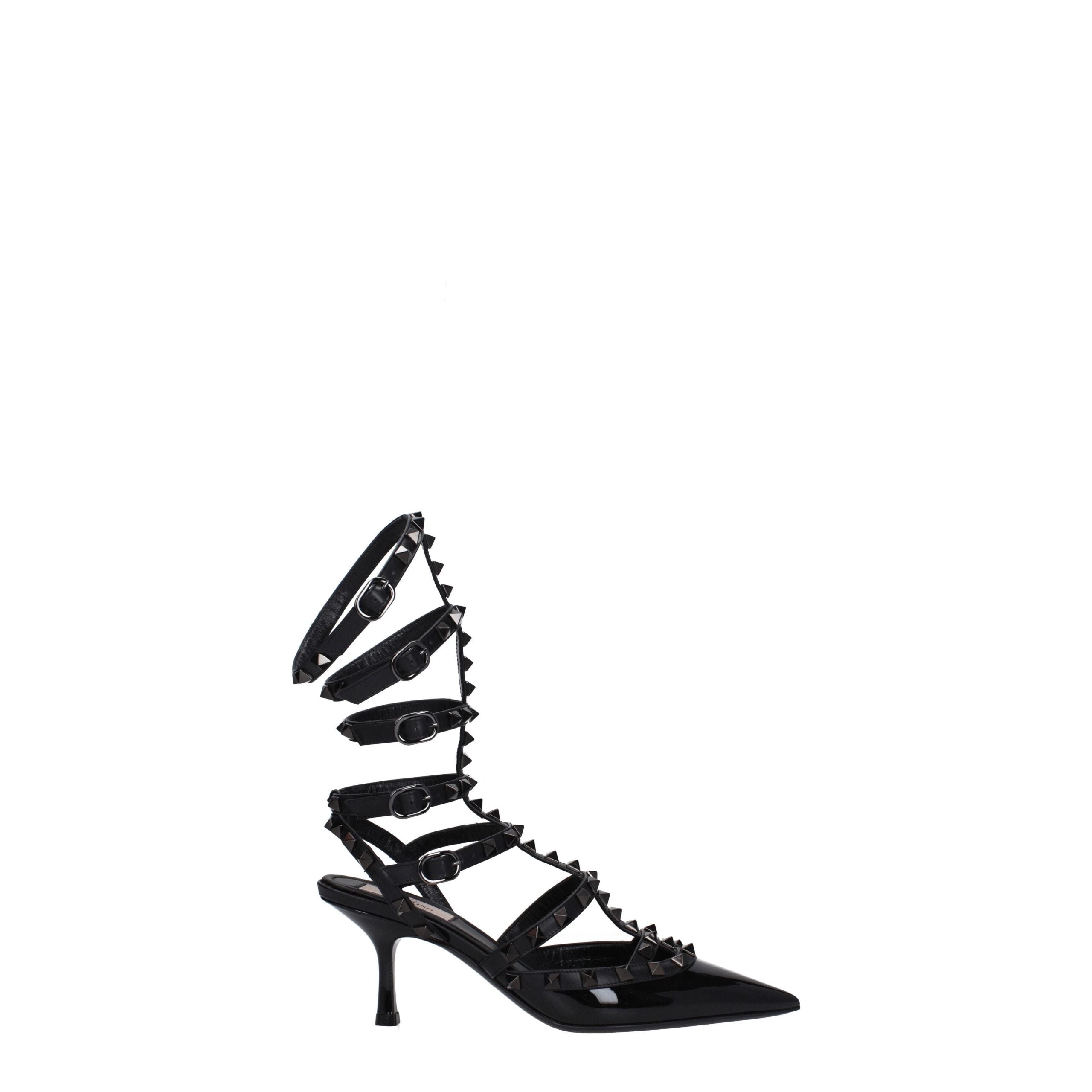 Valentino Garavani Schwarze Leder Stiletto Heels Sandalen