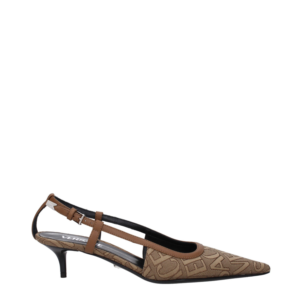 Versace Beigefarbene Stoffpumps mit mittlerem Absatz