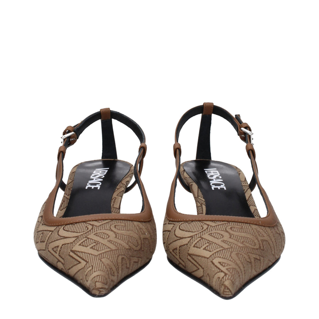 Versace Beigefarbene Stoffpumps mit mittlerem Absatz