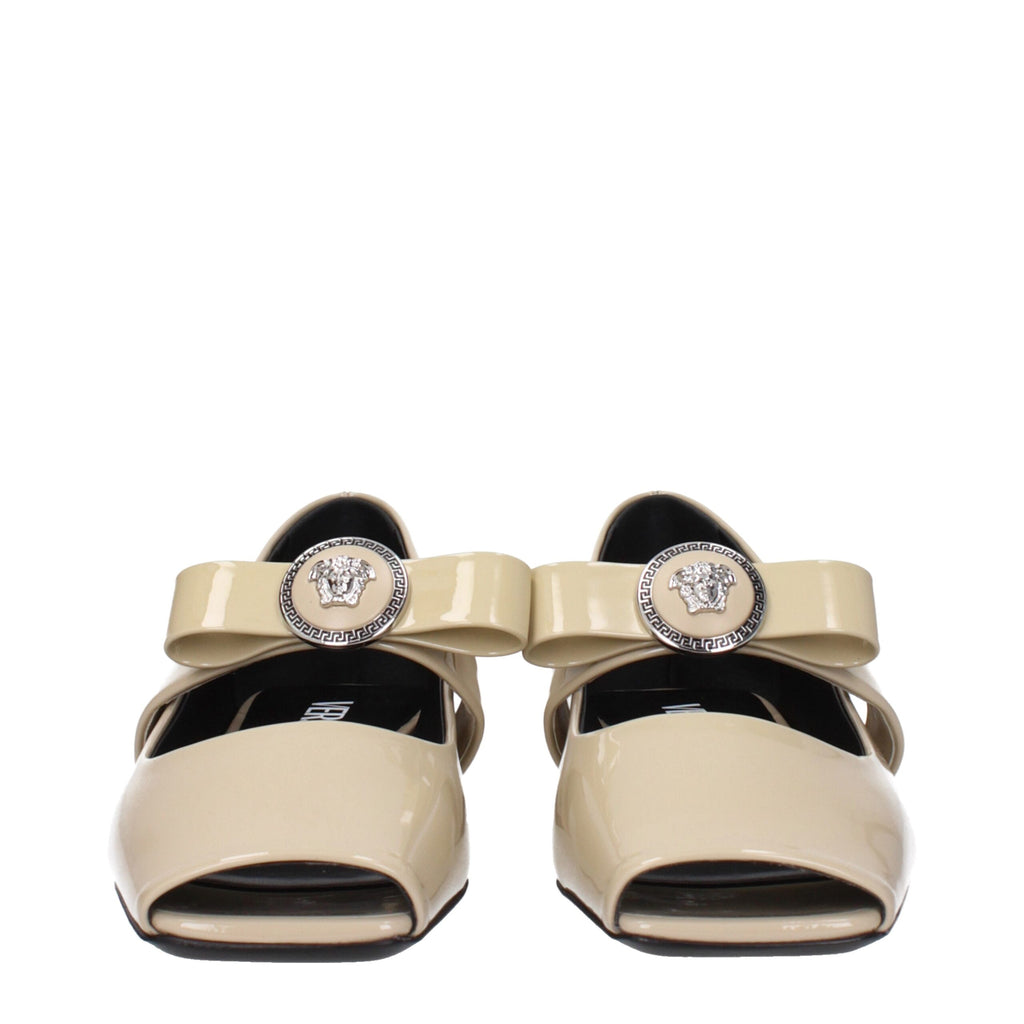 Versace Beigefarbene Leder-Ballett-Flats