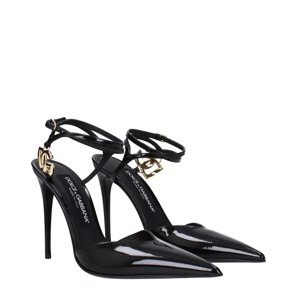 Dolce & Gabbana Schwarze Leder Stiletto Heels Sandalen