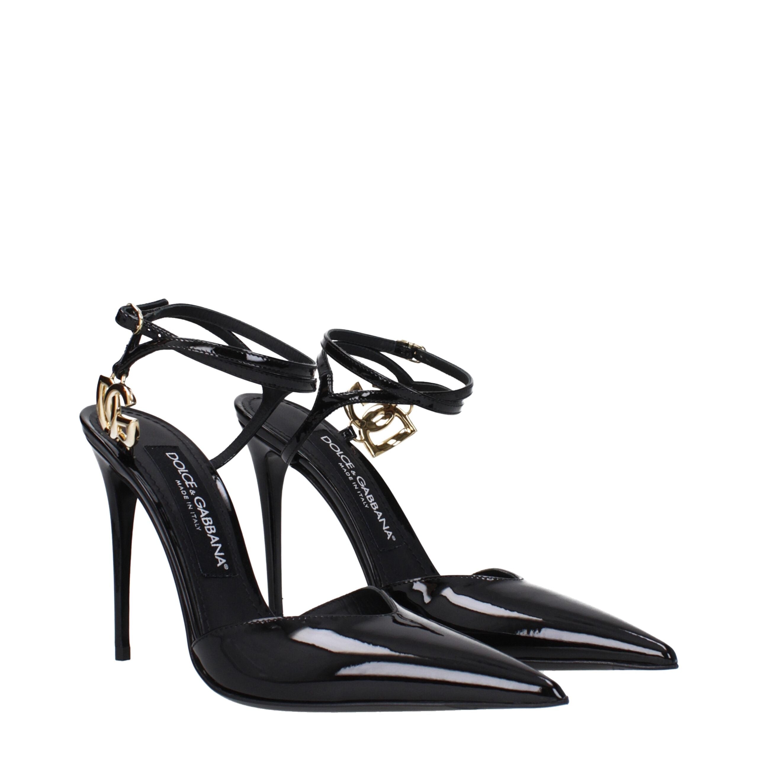 Dolce & Gabbana Schwarze Leder Stiletto Heels Sandalen