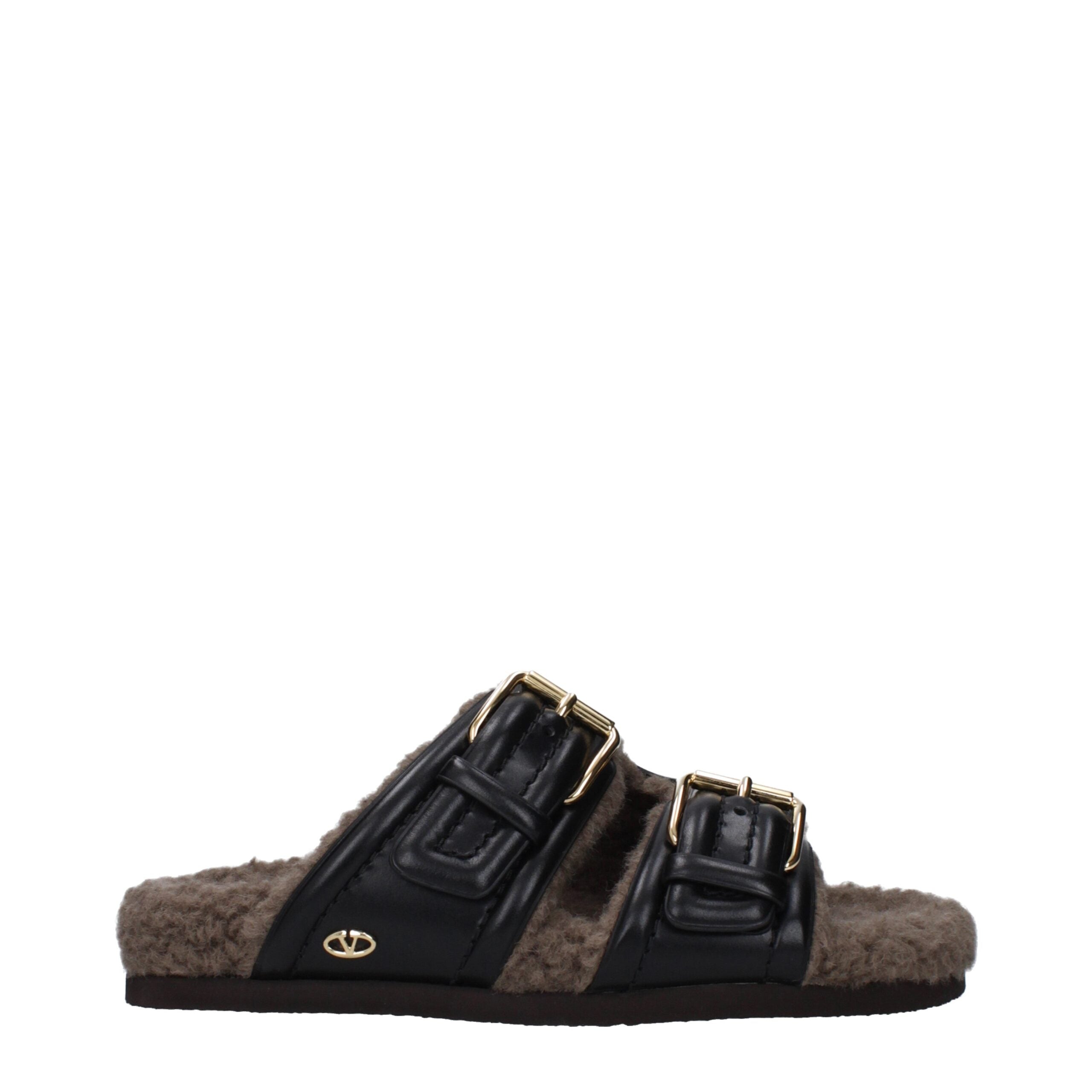 Valentino Garavani Schwarze Lederpantoffeln Sandalen