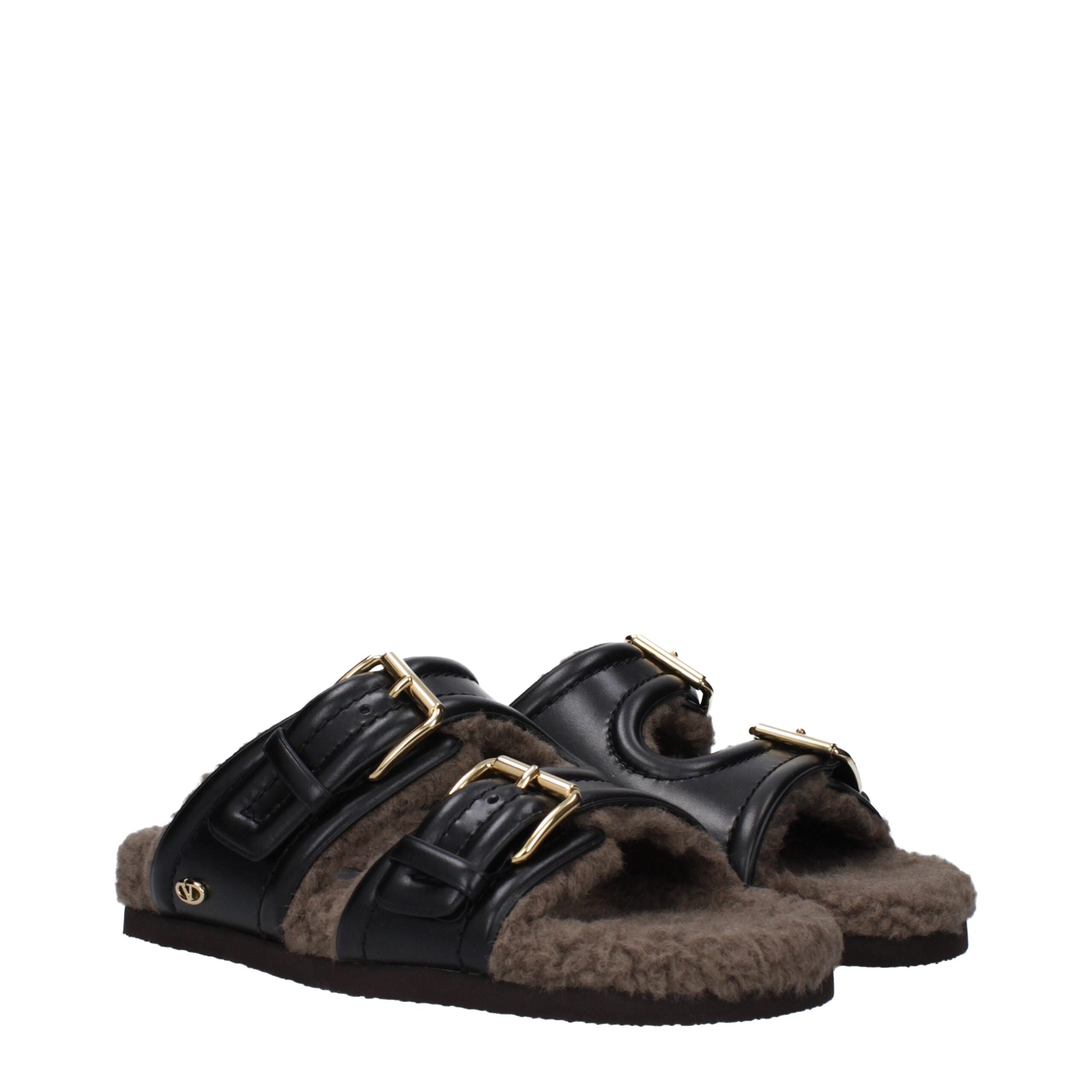 Valentino Garavani Schwarze Lederpantoffeln Sandalen