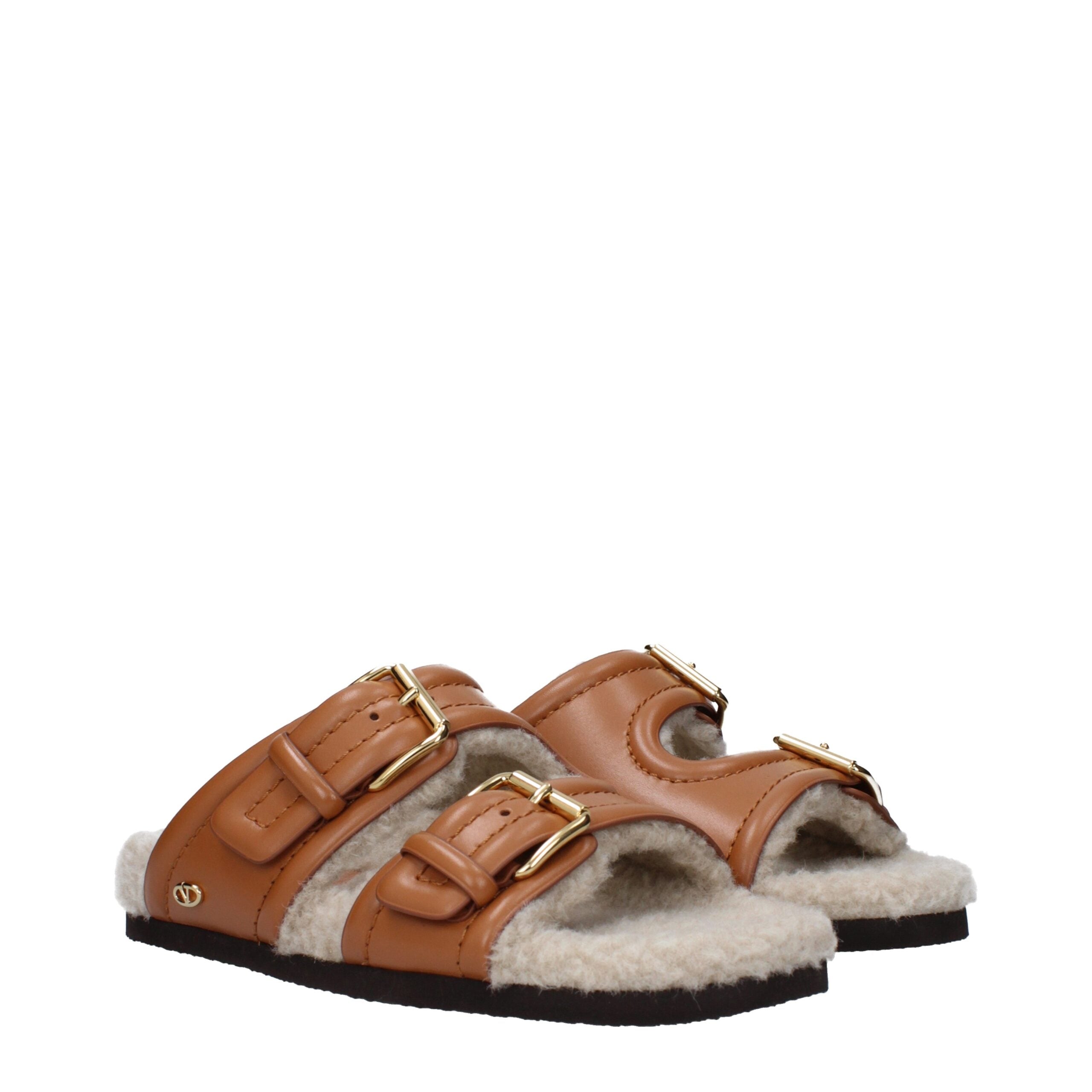 Valentino Garavani Braune Lederpantoffeln Sandalen