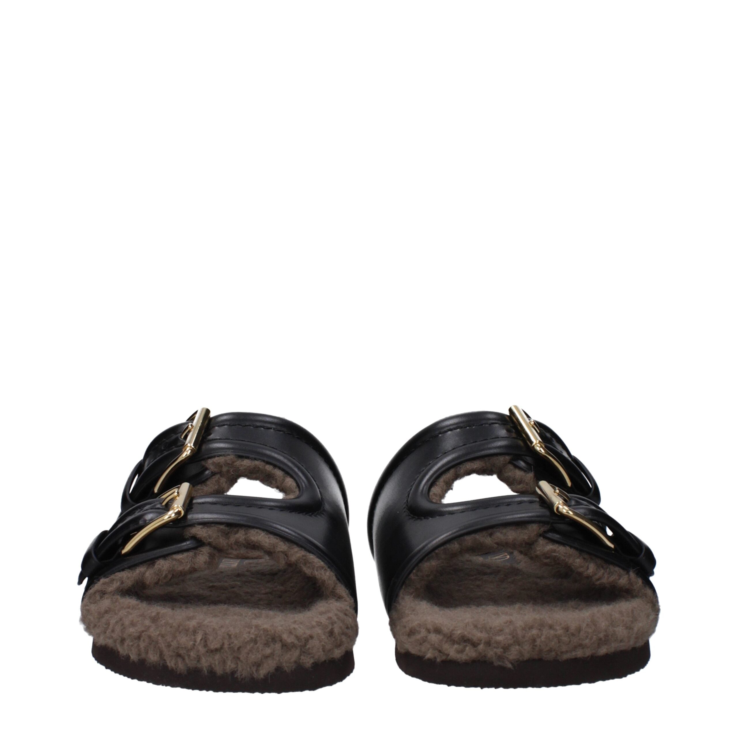 Valentino Garavani Schwarze Lederpantoffeln Sandalen