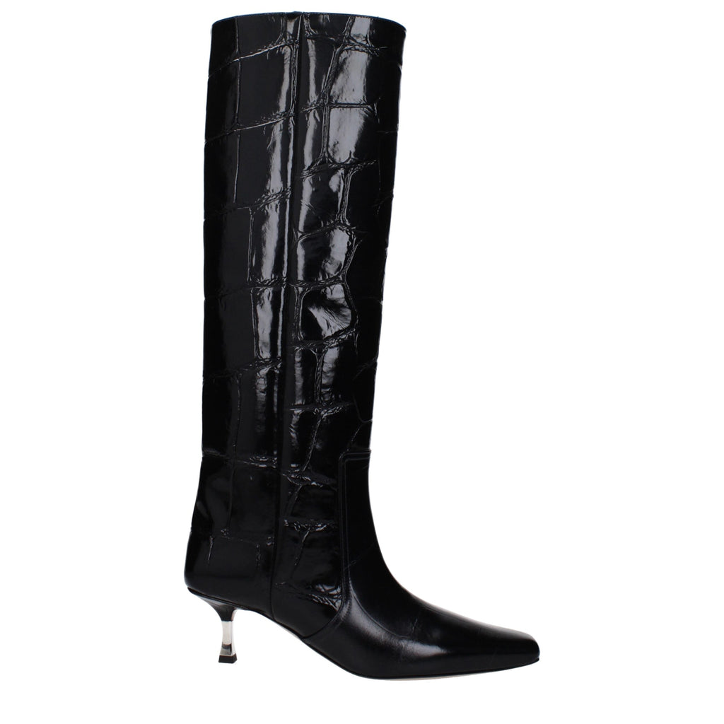Paris Texas Schwarze Lederstiefel mit hohem Absatz