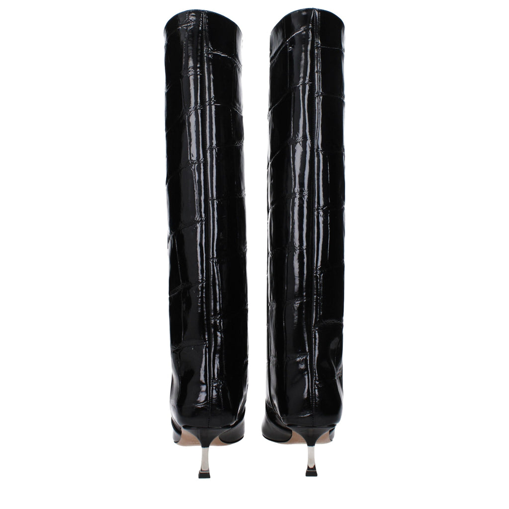 Paris Texas Schwarze Lederstiefel mit hohem Absatz