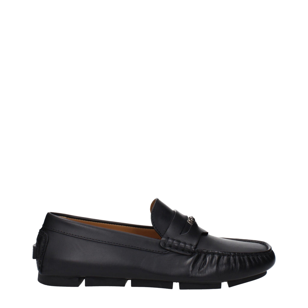 Versace Schwarze Leder Slipper