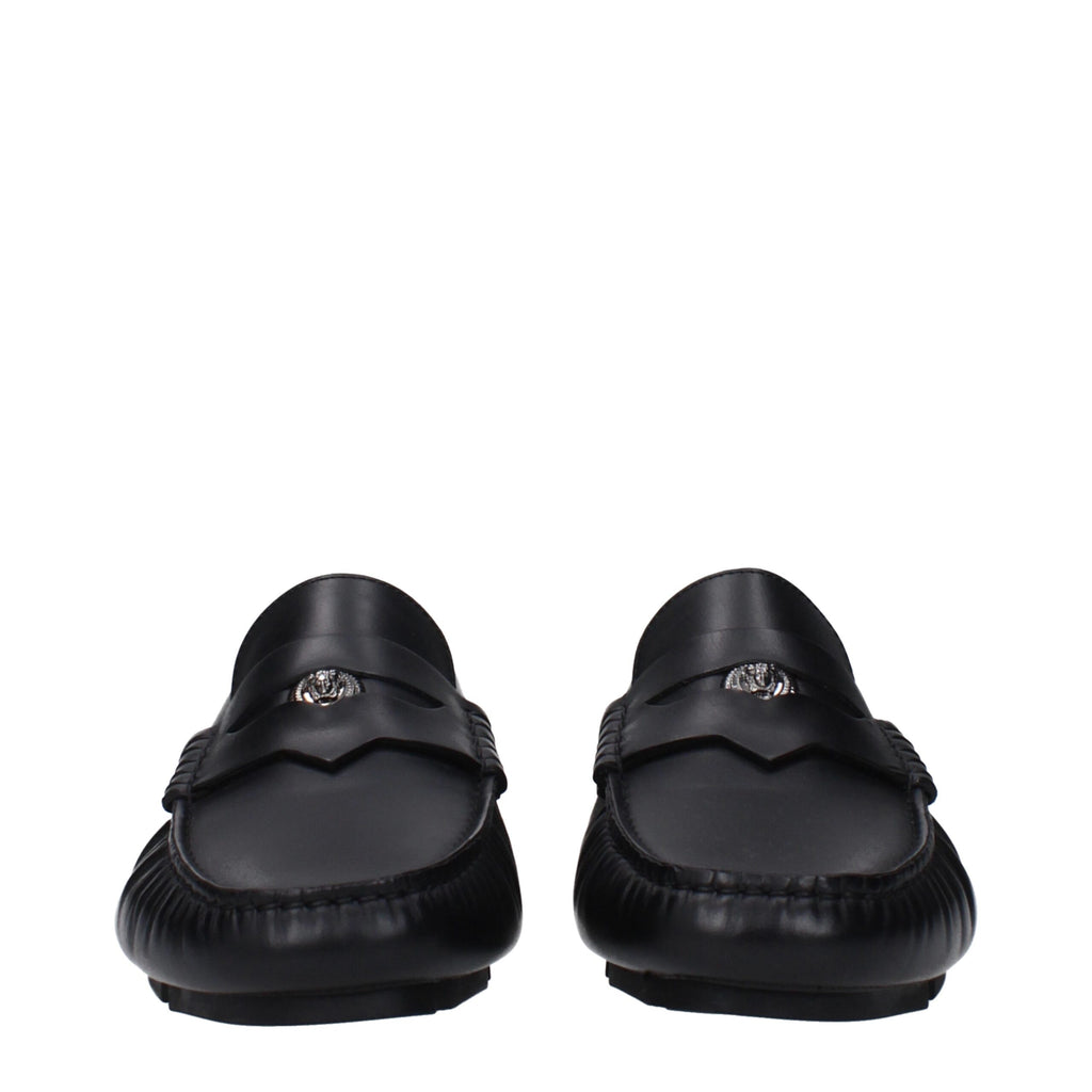Versace Schwarze Leder Slipper