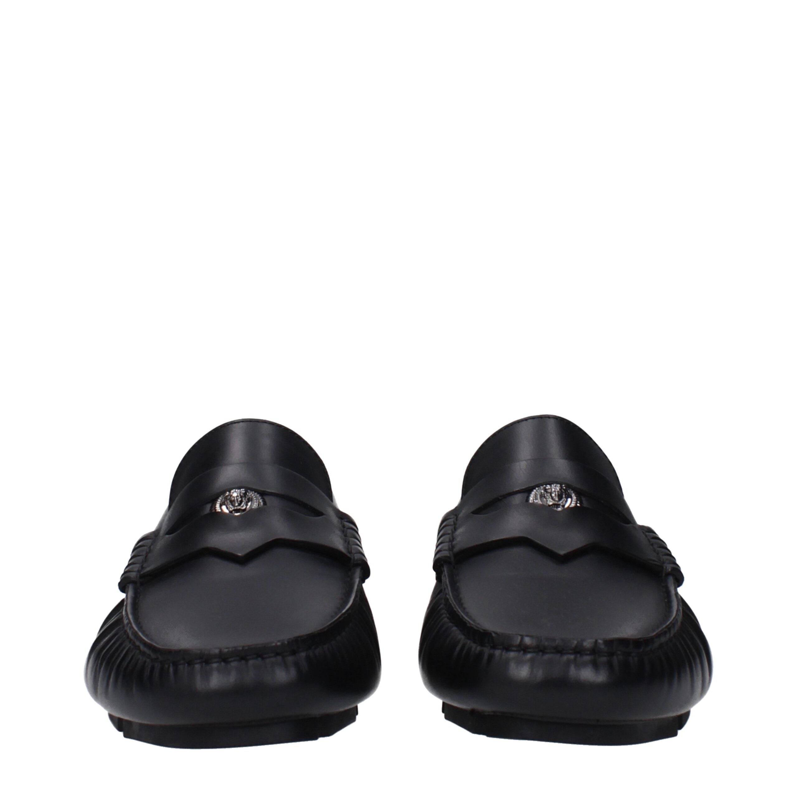 Versace Schwarze Leder Slipper