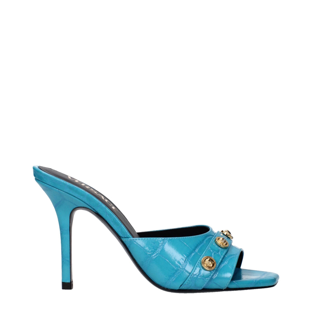 Versace Hellblaue Leder Stiletto Heels Sandalen