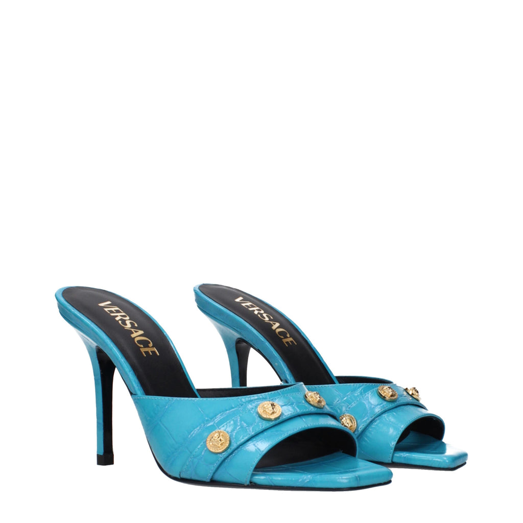 Versace Hellblaue Leder Stiletto Heels Sandalen