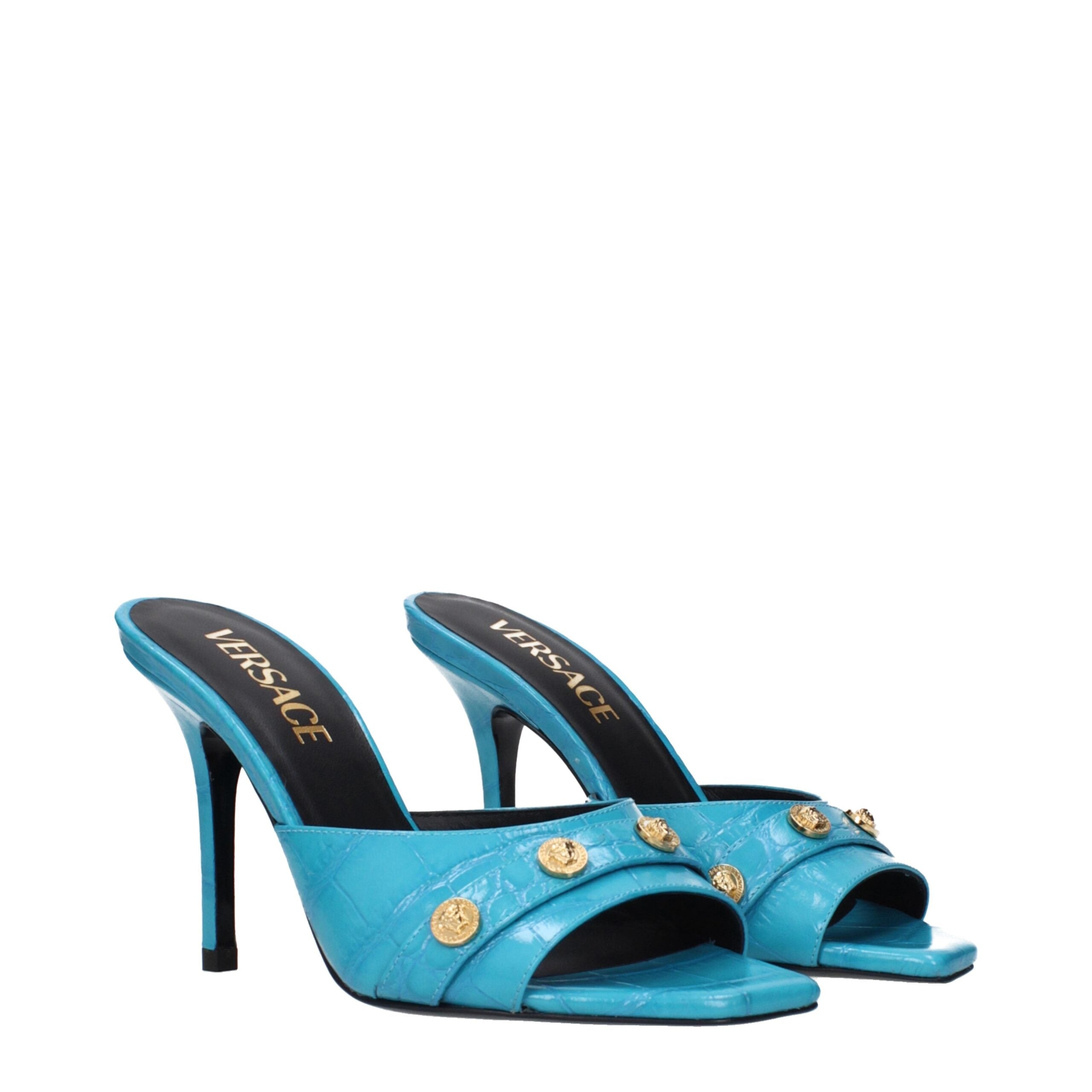 Versace Hellblaue Leder Stiletto Heels Sandalen