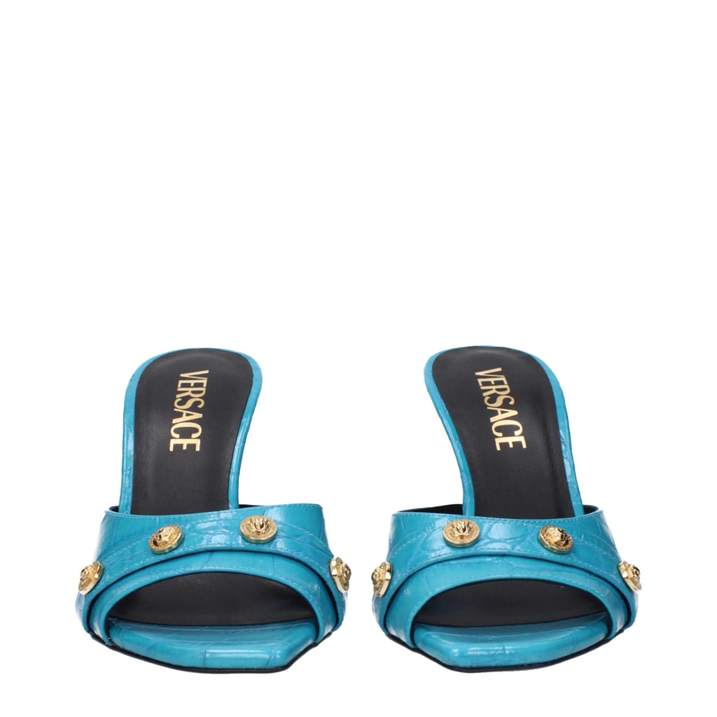 Versace Hellblaue Leder Stiletto Heels Sandalen